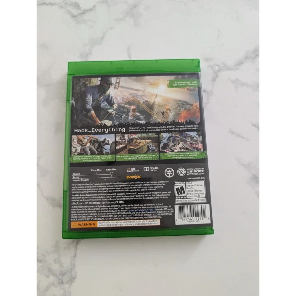 Watch Dogs 2 Microsoft Xbox One Complete In Box CIB Excellent Condition